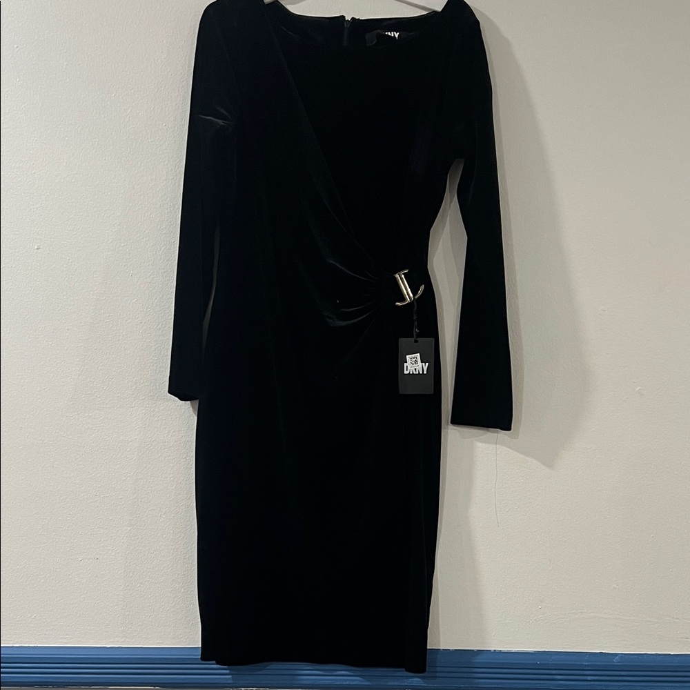 DKNY Draped Boat- Neck Velvet Sheath Dress